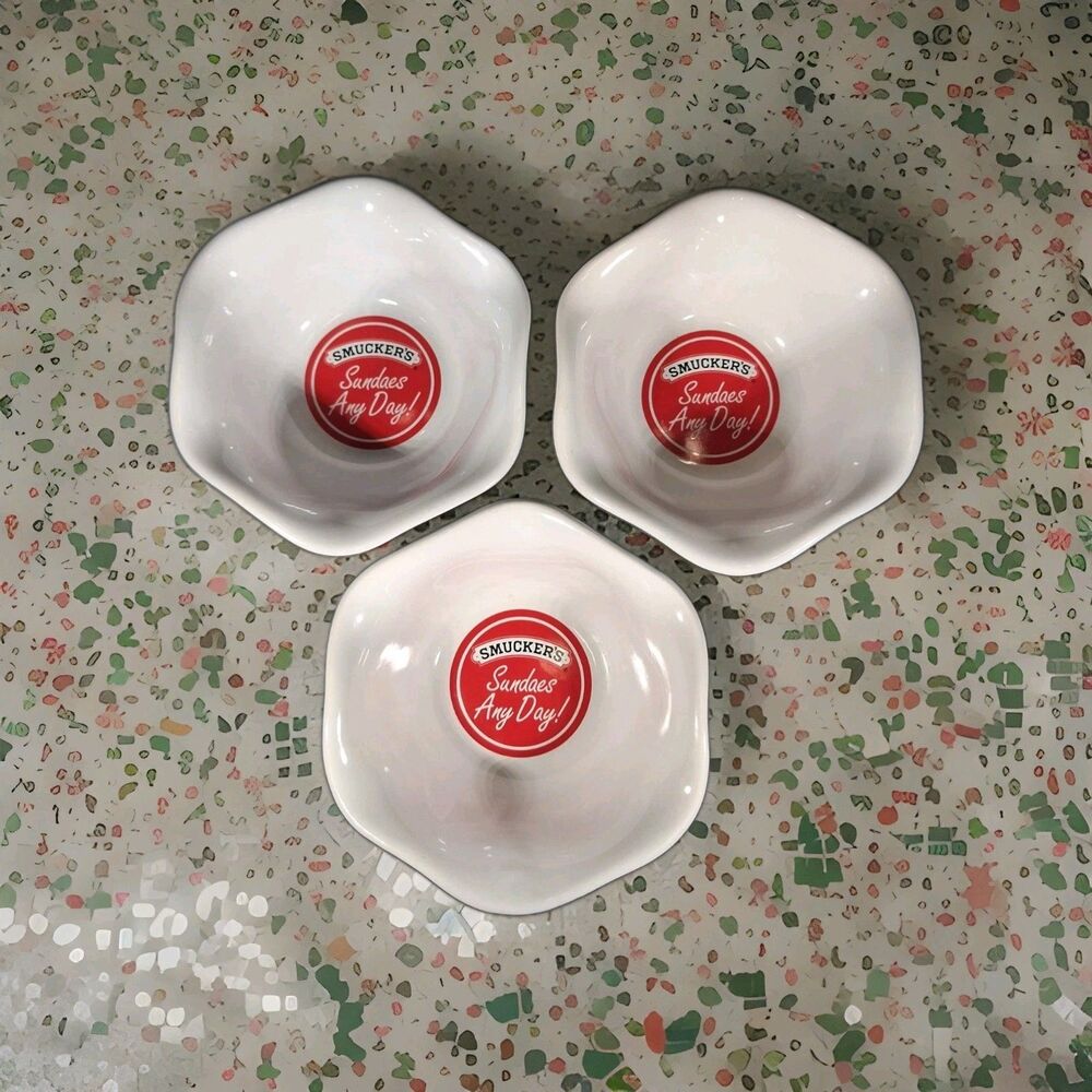 Smucker's Sundaes Any Day Ice Cream Bowls White Scalloped Set of 3 Item 31110